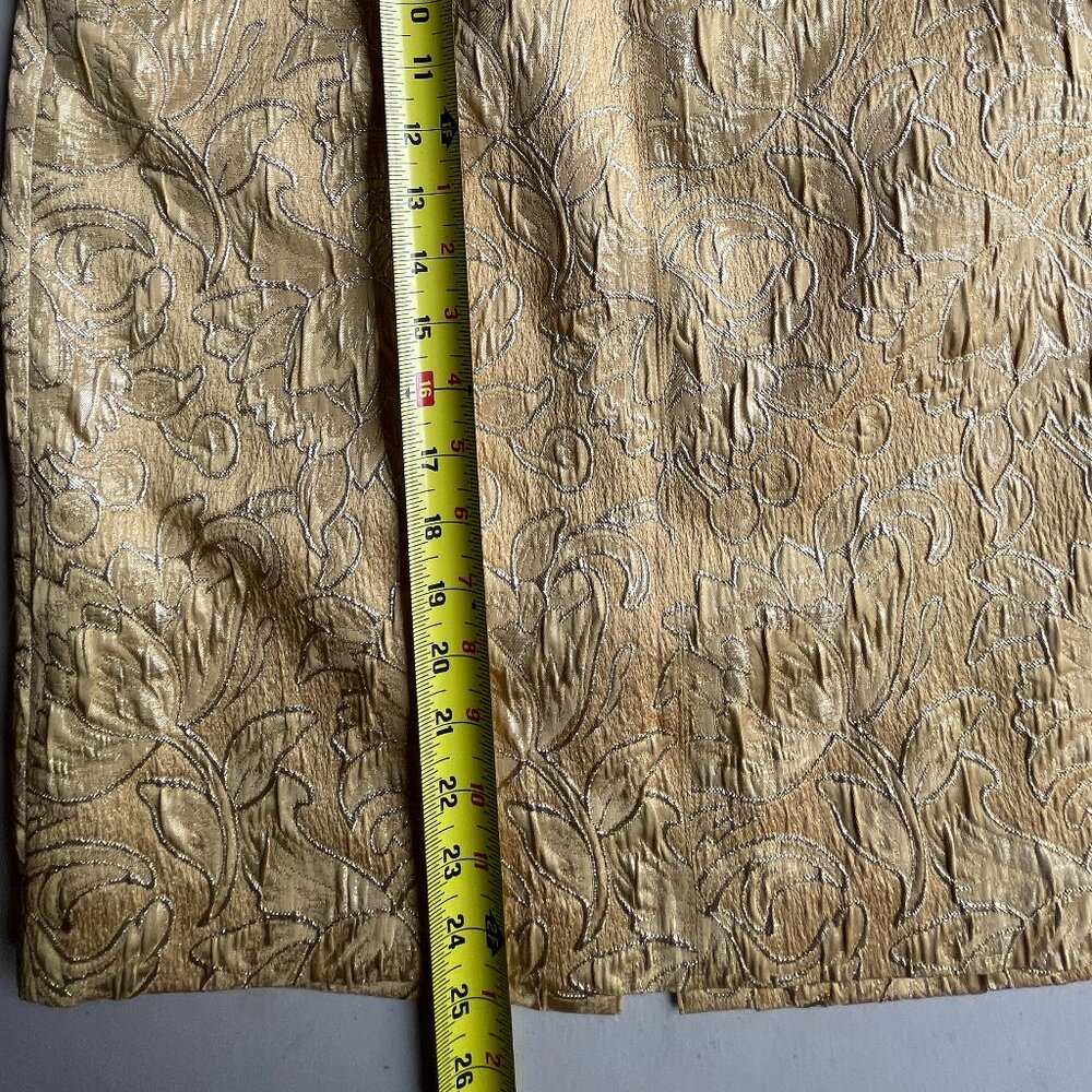 Vintage Perry Ellis Skirt 10P Gold Floral Jacquard Pockets Lined Office Siren - Picture 12 of 14